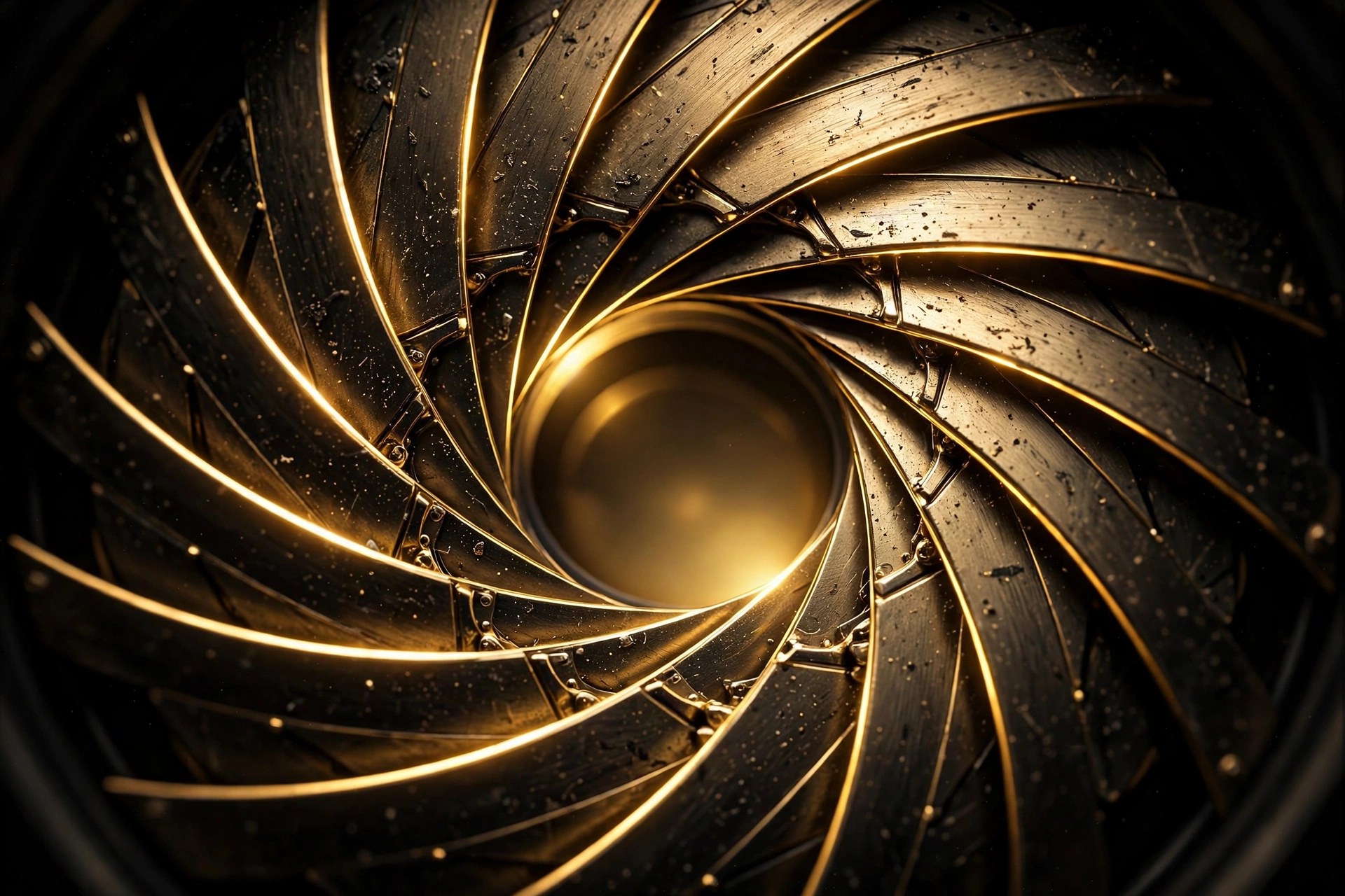 Camera aperture in black and gold
