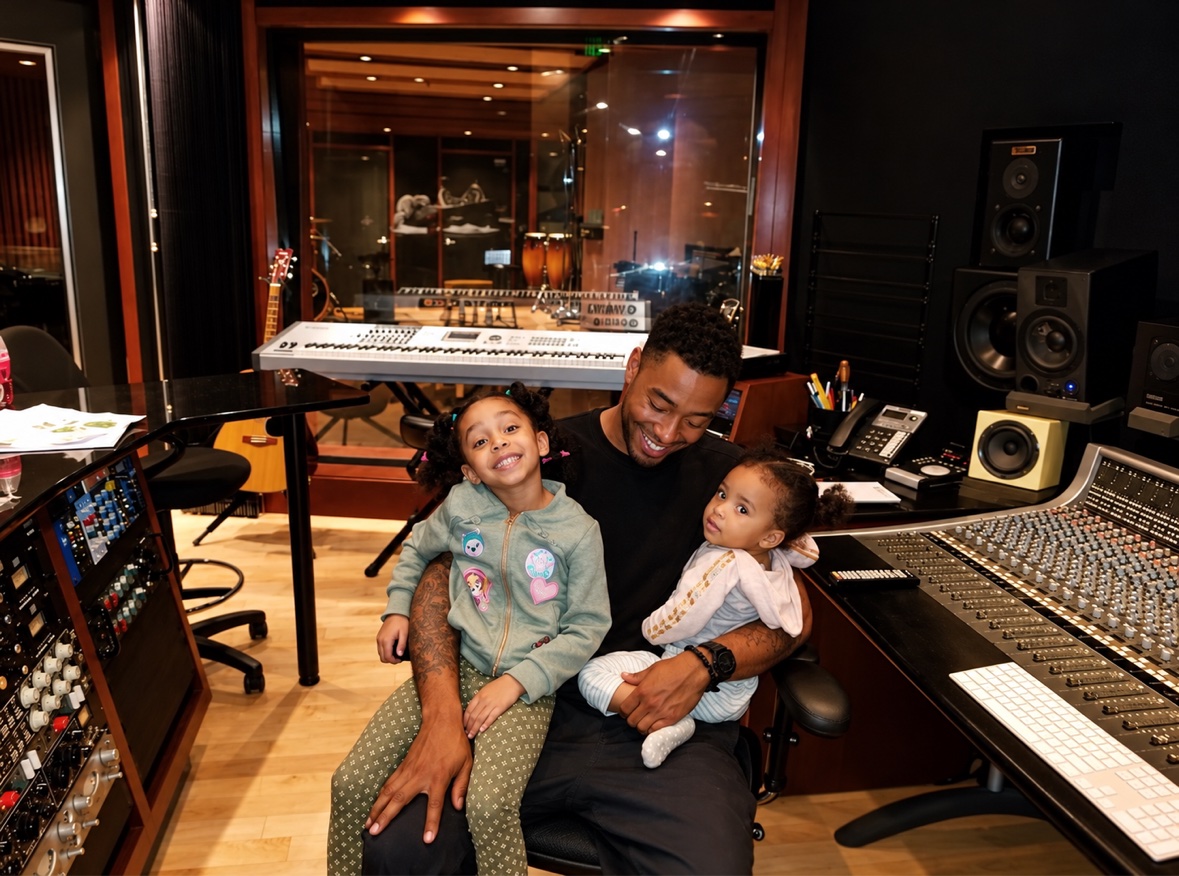 Arik Divine — at the console with his daughters